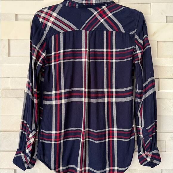 RAILS REVOLVE Kendra Flannel Long Sleeve Navy Red White Plaid Button Shirt Top S - Picture 4 of 6